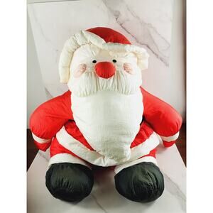 Santa Claus Large Nylon Puffy Stuffed Christmas 37" x 25" Made Korea 1978 Vtg
